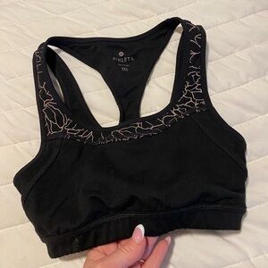 Athleta Black Sports Bra with White Reflective Floral print
